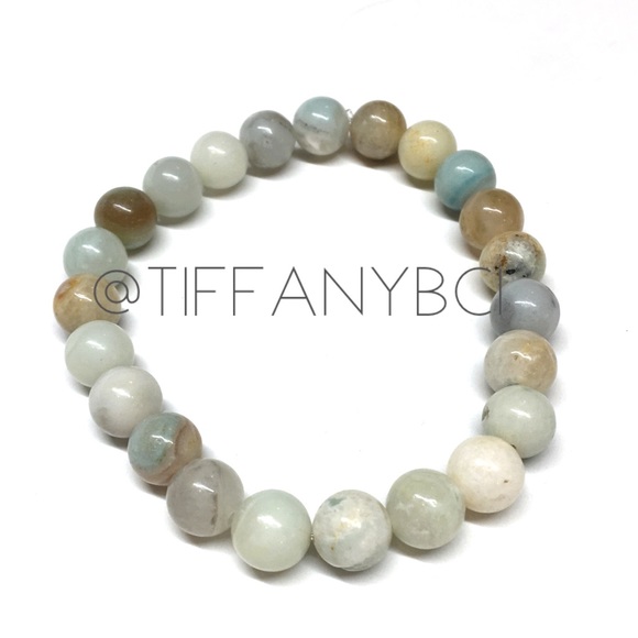 Bamboo Leaf Agate and Amazonite Genuine Stone Bracelet - Picture 6 of 15